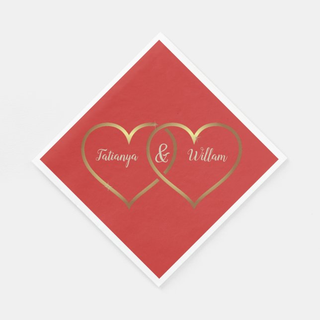 Serviette En Papier Papier Mariage Red and Gold Hearts (Coin)