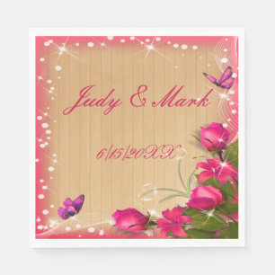 Serviette En Papier Papier Mariage rose rose papillon rustique