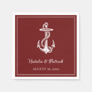 Serviette En Papier Papier Mariage rouge Ancre nautique