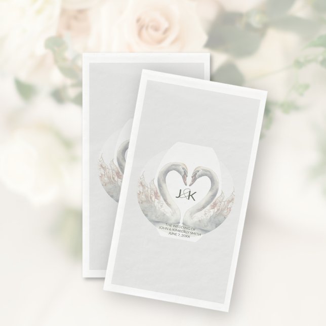 Serviette En Papier Papier Mariage Swan personnalisé serviettes (Personalized Swan Wedding Paper Napkins)