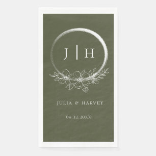 Serviette En Papier Papier Mariage vert à base d'olive bohème minimal 