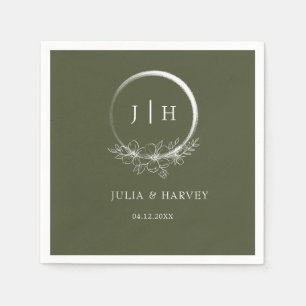 Serviette En Papier Papier Mariage vert à base d'olive bohème minimal 
