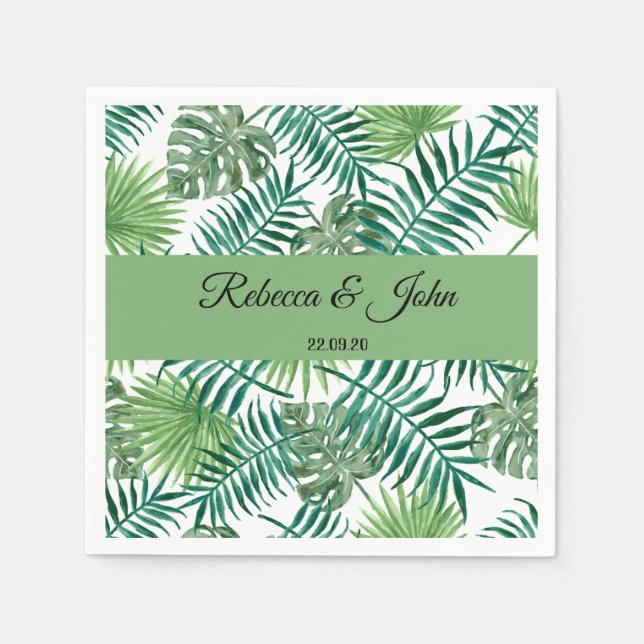 Serviette En Papier Papier Mariage vert de palme tropical Napkin (Devant)