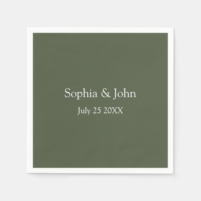 Serviette En Papier Papier Mariage vert Olive moderne Napkin (Devant)
