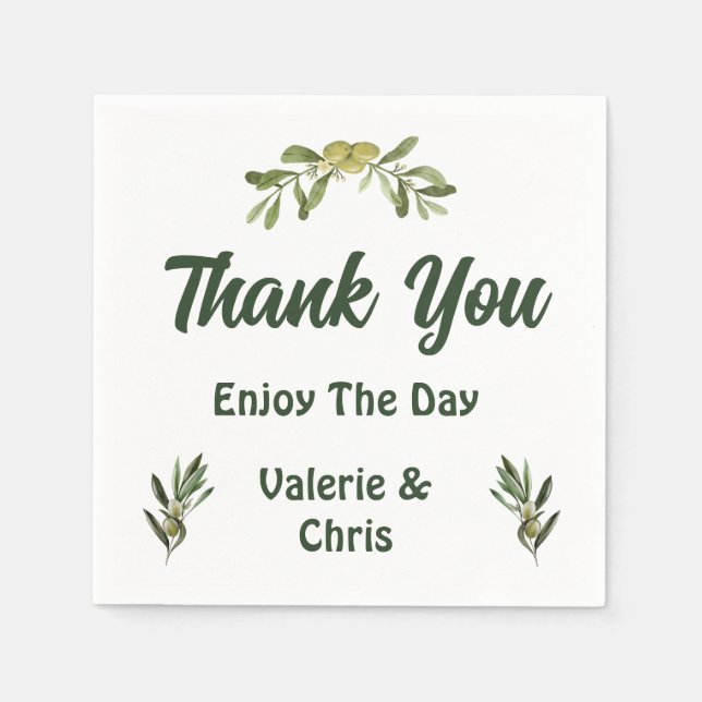Serviette En Papier Papier Mariage vert olive Napkin (Devant)