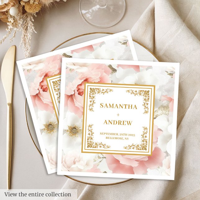 Serviette En Papier Papier mariage vintage à fleurs d'ivoire roux (Vintage blush ivory floral wedding paper napkins)