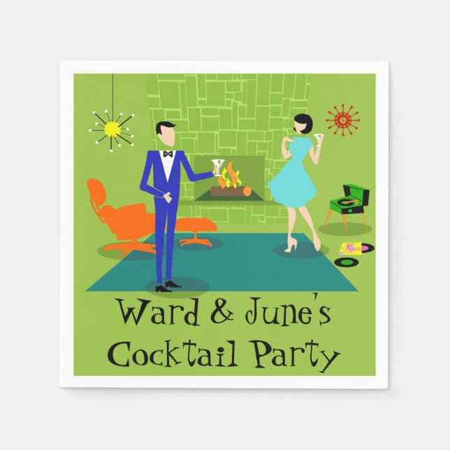 Serviette En Papier Papier moderne à deux feuilles du milieu du siècle (Devant)