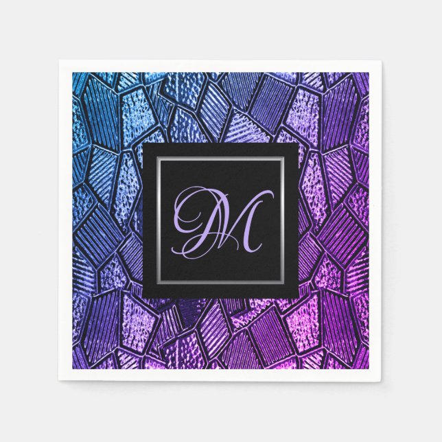 Serviette En Papier Papier Monogramme en verre de mosaïque ultra viole (Devant)