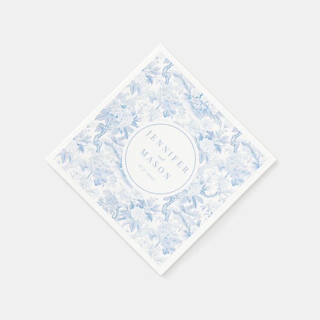 Serviette En Papier Papier monogramme mariage floral bleu (Coin)