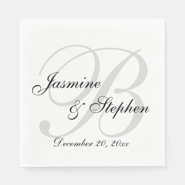 Serviette En Papier Papier Monogramme personnalisé noir et blanc class (Devant)