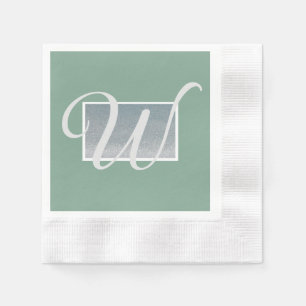 Serviette En Papier Papier Monogramme Silver Vert Sage
