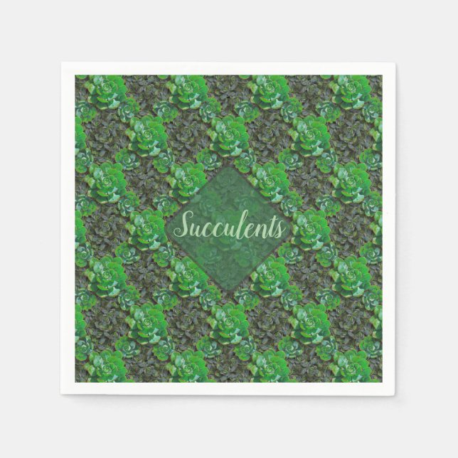 Serviette En Papier Papier Motif en treillis vert Succulents (Devant)