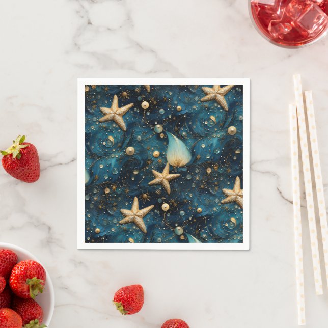 Serviette En Papier Papier Motif Ocean Starfish (En situation)