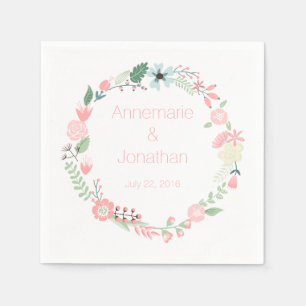 Serviette En Papier Papier Motif rose et vert à fleurs