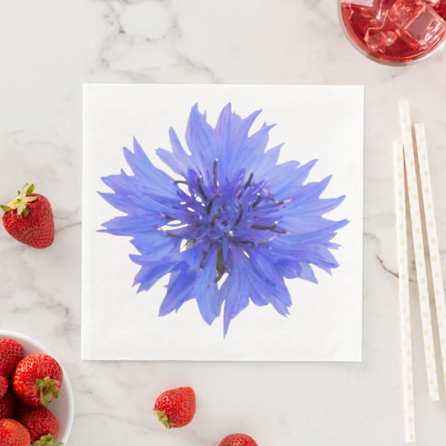 Serviette En Papier Papier Napkin avec cornflower bleue (En situation)