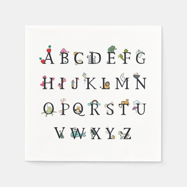 SERVIETTE EN PAPIER PAPIER NAPKIN : GRAPHIQUE ALPHABET (Devant)