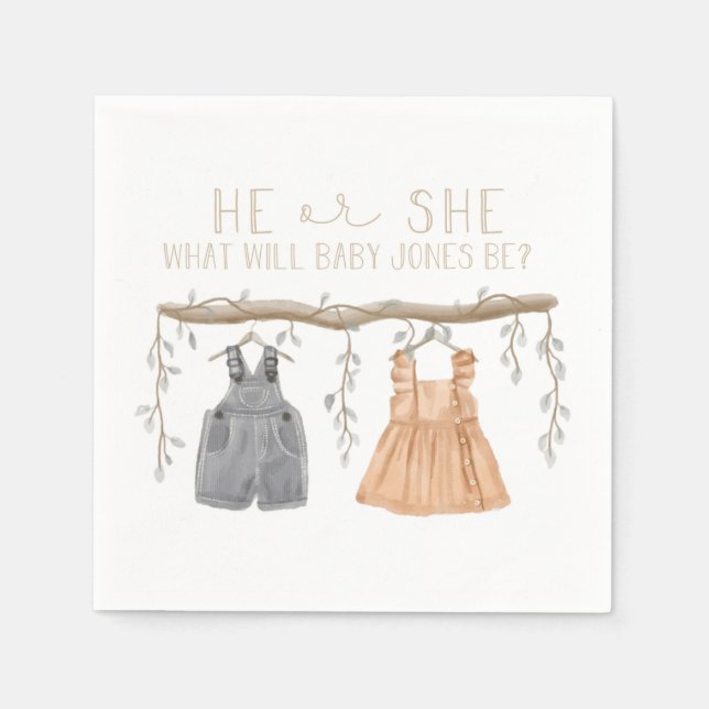 Serviette En Papier Papier Napkin, Lui ou Elle, Baby shower, (Devant)