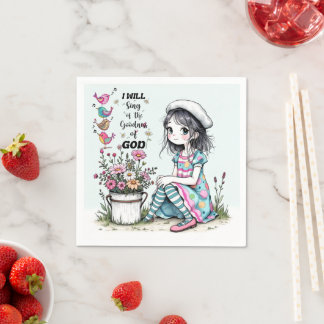 Serviette En Papier Papier Napkin mignonne fille Whimsy avec des oisea