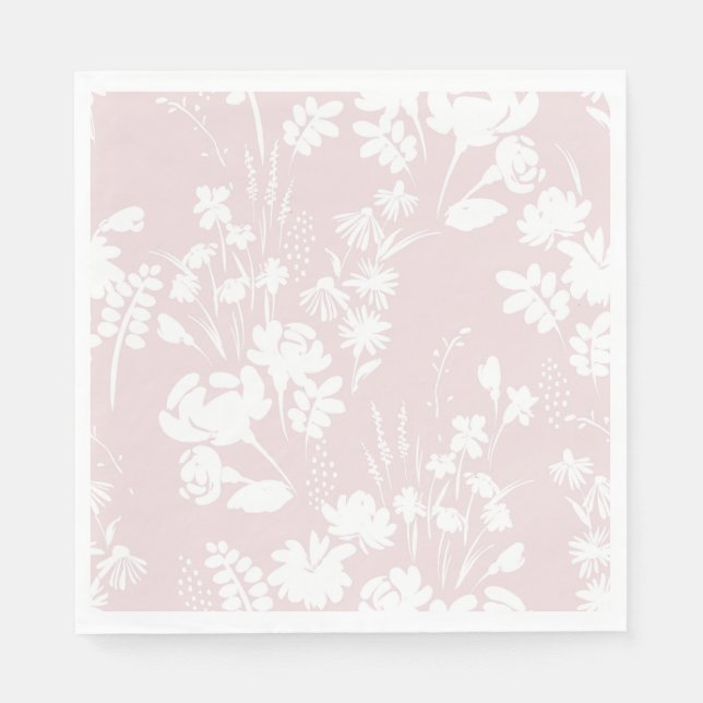 SERVIETTE EN PAPIER PAPIER NAPKIN ; PALE ROSE FLORAL GRAPHIQUE DESIGN (Devant)