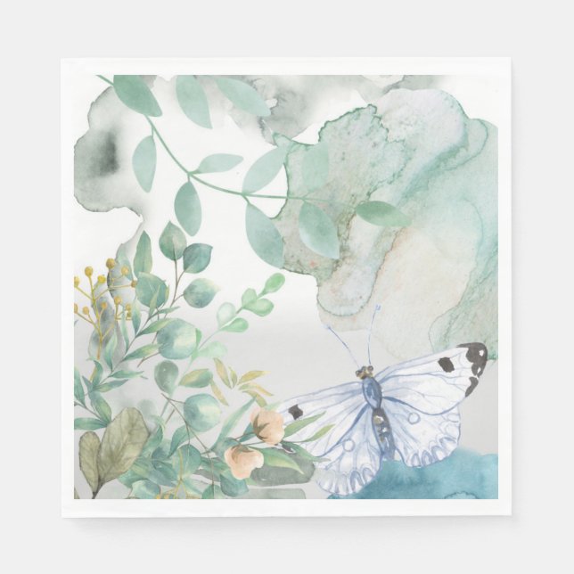 Serviette En Papier Papier Napkin Pastels Floral Papillon (Devant)