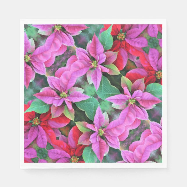 Serviette En Papier Papier Napkin rose/rouge Poinsettia (Devant)
