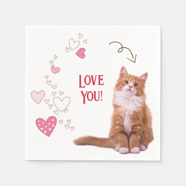 Serviette En Papier Papier Napkins amour de chat (Devant)