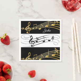 Serviette En Papier Papier Napkins, Black White Gold Music Notes