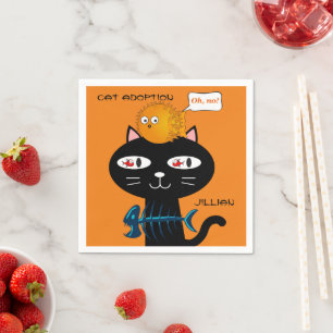 Serviette En Papier Papier Napkins, Chat Noir Poisson Bones Adoption C