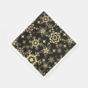 Serviette En Papier Papier Napkins - Flammes de neige noires et d'or