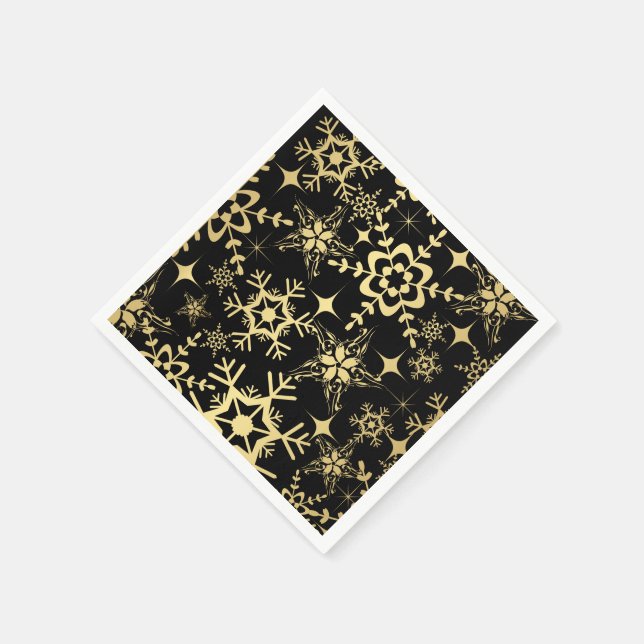 Serviette En Papier Papier Napkins - Flammes de neige noires et d'or (Coin)