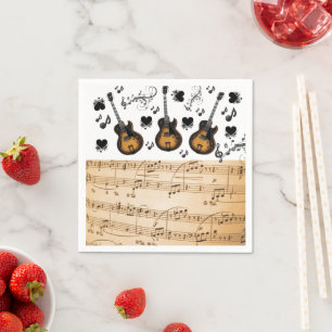 Serviette En Papier Papier Napkins, Guitare Music Notes Coeurs noirs