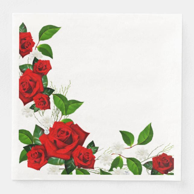 Serviette En Papier Papier Napkins - Roses Rouges Dîner en Papier (Devant)