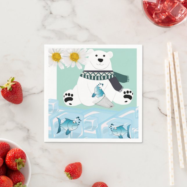 Serviette En Papier Papier, Ours Polaire Poisson Ice Floral Napkins (En situation)