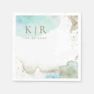 Serviette En Papier Papier pastel côtier Waves Watercolor