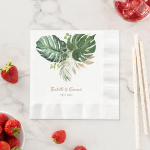 Serviette En Papier Papier Peint Feuilles Tropicales Vertes Aquarelle 