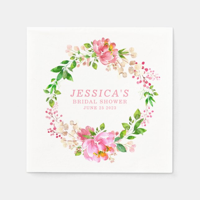 Serviette En Papier Papier personnalisé Fête des mariées couleur rose  (Devant)