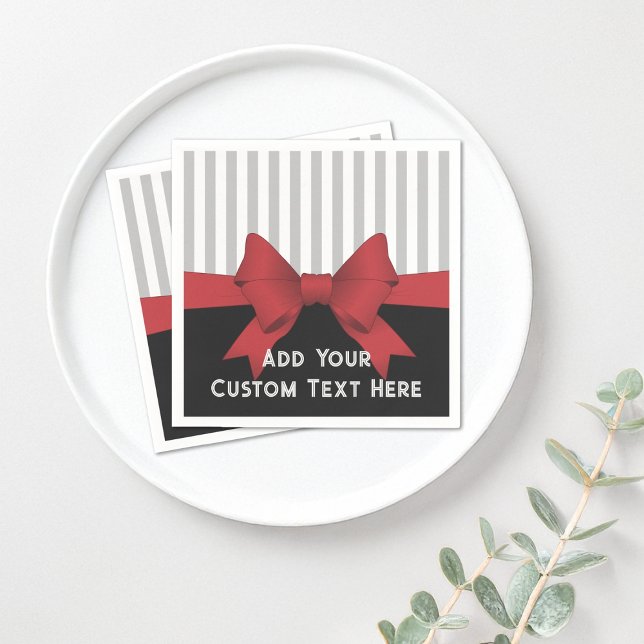 Serviette En Papier Papier personnalisé moderne ruban rouge et rayures (Créateur téléchargé)