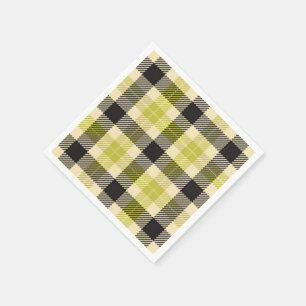Serviette En Papier Papier plat vert olive et noir Tartan