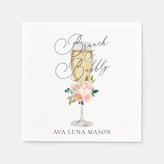 Serviette En Papier Papier pour Baby Shower 'Brunch et Bulles' (Devant)