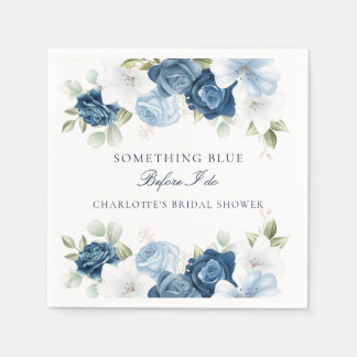 Serviette En Papier Papier pour Baby Shower Fleurs Bleu Poussiéreux