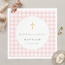 Papier pour baptême de bébé à carreaux rose