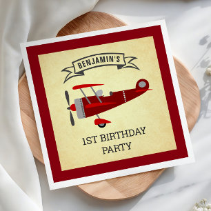 Serviette En Papier Papier pour fête d'anniversaire d'avion rétro roug
