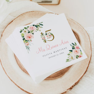 Serviette En Papier Papier Quinceañera rose Floral Mis Quince