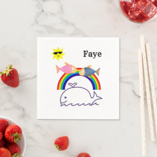 Serviette En Papier Papier, Rainbow Sun Whale Fish