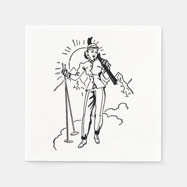 Serviette En Papier Papier Retro Lady Skier Napkin (Devant)