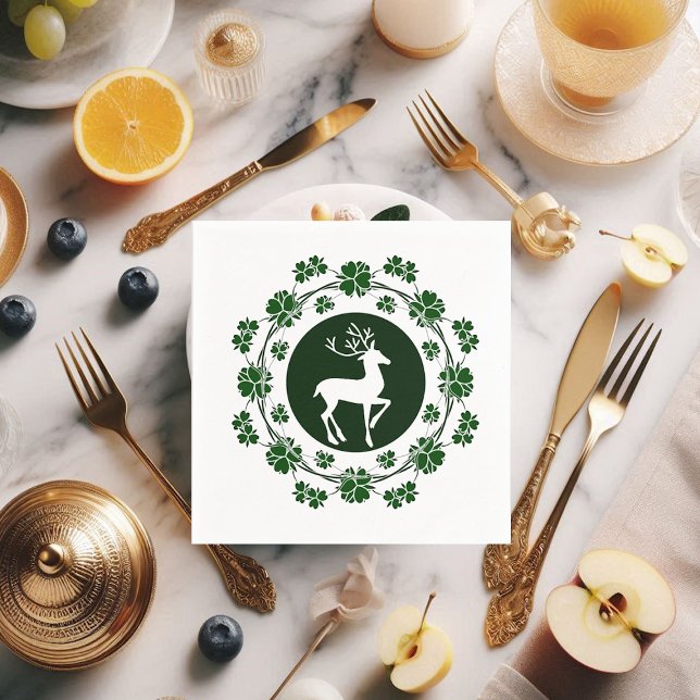 Serviette En Papier Papier rond de rennes de Noël (Christmas Reindeer Clipart Greenery Wreath Funky Napkins)