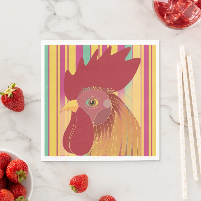 Serviette En Papier Papier Rooster Napkin (En situation)