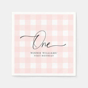 Serviette En Papier Papier rose En vichy premier anniversaire Napkin