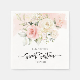 Serviette En Papier Papier rose floral 16e anniversaire