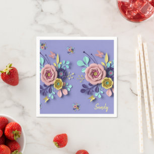 Serviette En Papier Papier, Rose violet Floral